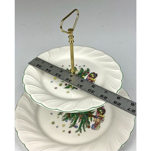 Vintage Nikko Two Tier Happy Holidays Christmas Serving Tray Made in Japan BB156 - Picture 12 of 13